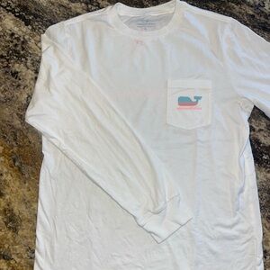 Vineyard Vines Men's White Long Sleeve Tee with Blue Logo